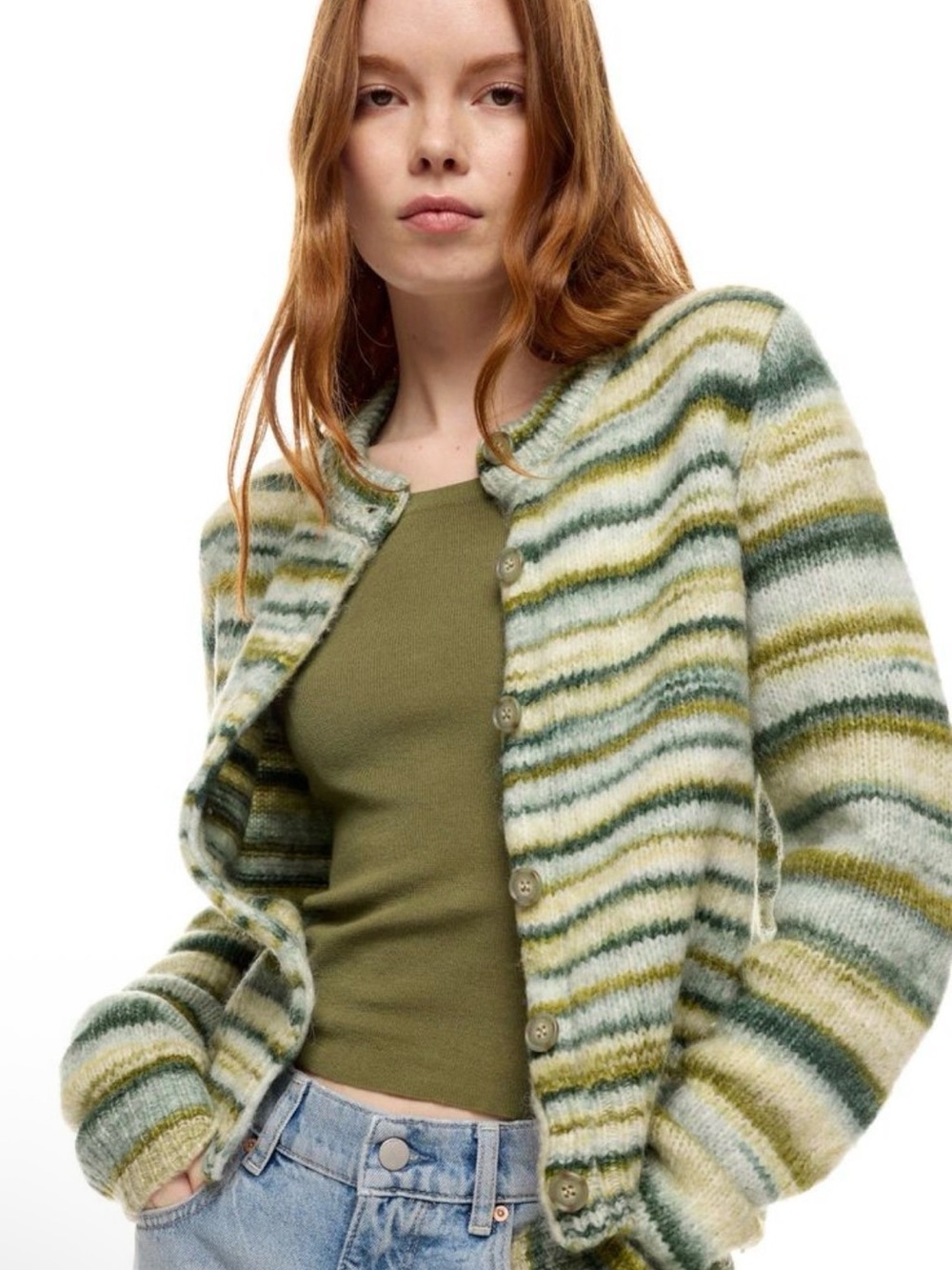 Splendid Striped Green & Cream Teddy Jacket